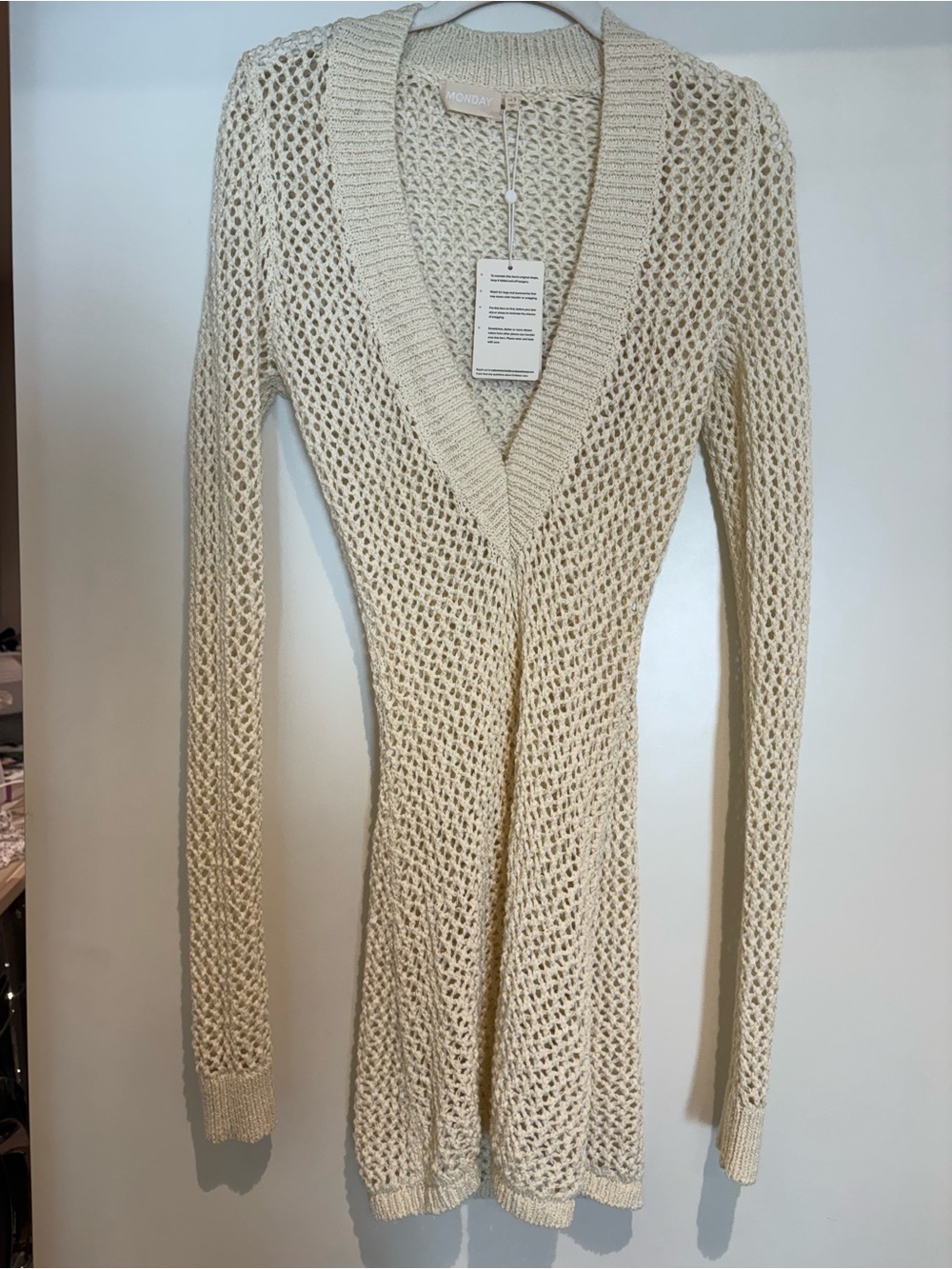 Monday Swim Open-Knit V-Neck cover up in Cream